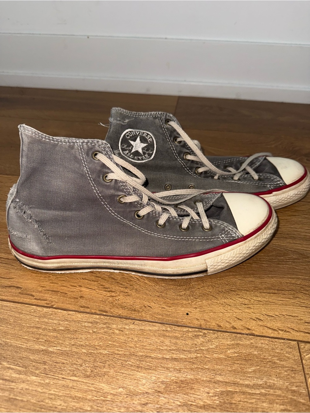 Vintage Converse Gray High-Top Sneakers with Red Trim